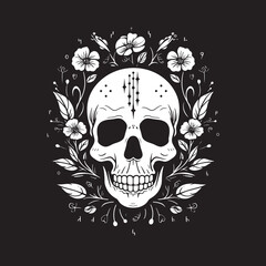 Blossom Bones Flower Skull Icon Graphic in Bold Lines Petal Perdition Thick Line Art Flower Skull Logo