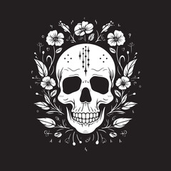 Blossom Bones Flower Skull Icon Graphic in Bold Lines Petal Perdition Thick Line Art Flower Skull Logo