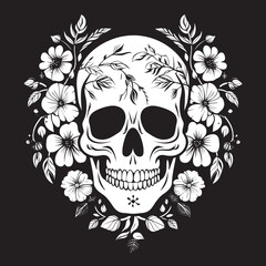 Meadow Mortality Flower Skull Icon in Bold Line Art Floral Skull Emblem Thick Line Art Vector Logo Design
