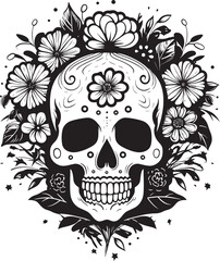 Floral Frenzy Flower Skull Graphic in Bold Line Art Rosy Remains Thick Line Art Flower Skull Icon