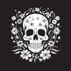 Bloomed Boneyard Thick Line Art Logo with Flower Skull Floral Frenzy Flower Skull Graphic in Bold Line Art