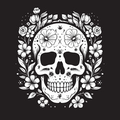 Garden Ghoul Floral Skull Logo Design with Bold Lines Bouquet Bones Thick Line Art Flower Skull Vector Graphic