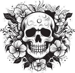 Floral Frenzy Flower Skull Graphic in Bold Line Art Rosy Remains Thick Line Art Flower Skull Icon