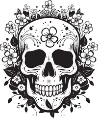 Bloomed Boneyard Thick Line Art Logo with Flower Skull Floral Frenzy Flower Skull Graphic in Bold Line Art