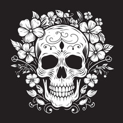 Rosy Remains Thick Line Art Flower Skull Icon Garden Ghoul Floral Skull Logo Design with Bold Lines