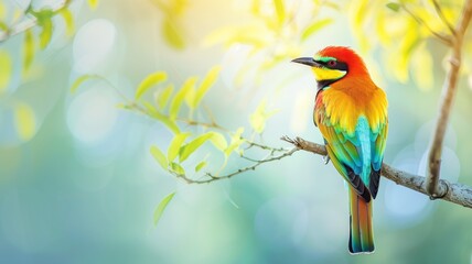 Vibrant bird perched peacefully on a sunny branch