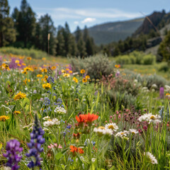 Obraz premium Wildflowers Bloom in Sunlit Mountain Meadow