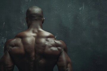 Obraz premium Attractive male body builder s back on dark background