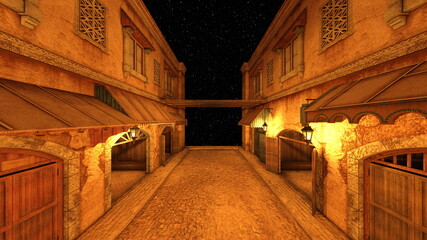 石畳のある街かど　3DCGレンダリング