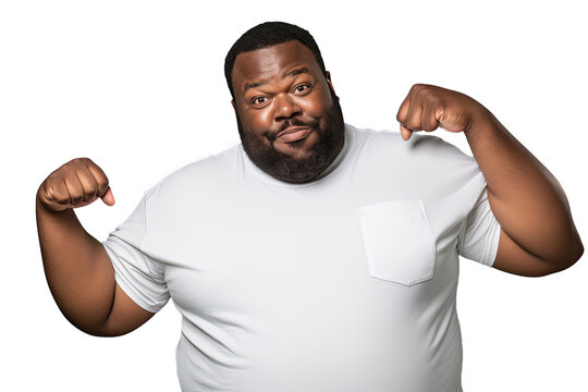 Close up of a happy fat african man celebrating