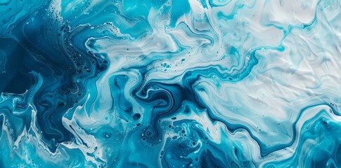 Obraz premium Blue Swirls Abstract Acrylic Fluid Art Vivid blue and white acrylic fluid art creating swirling abstract patterns, resembling ocean waves or marbled textures.