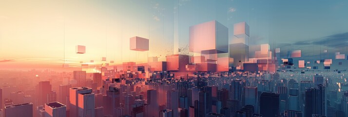 Cityscape with digital graph overlay