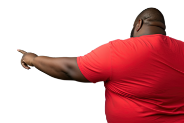 Close up of a fat african man pointing with his finger