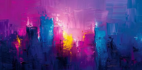 Vibrant Abstract Cityscape in Pink and Blue Tones
