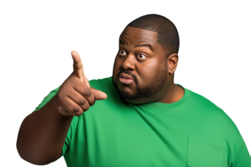 Close up of a fat african man pointing with his finger