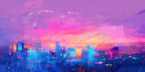 Fototapeta premium Abstract Neon Cityscape in Vivid Colors 