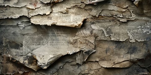 Vintage Newspaper Clippings Torn Wall Texture
