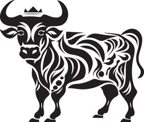 Tropic Taurus Bull Emblem in Tahiti Style Tribal Treasure Tahitian Bull Vector Design