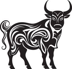 Tropical Taurus Bull Vector Design Inspired by Tahiti Tiki Bull Tahitian Style Vector Logo