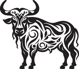 Pacific Prowess Bull Vector Emblem in Tahiti Style Island Influence Tahiti Style Bull Logo Design