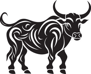 Polynesian Power Tahiti Bull Vector Icon Tropic Taurus Bull Emblem in Tahiti Style