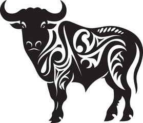 Tropic Taurus Bull Emblem in Tahiti Style Tribal Treasure Tahitian Bull Vector Design