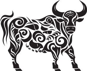Pacific Bovine Tahiti Style Bull Icon Tribal Taurus Vector Bull Logo in Tahiti Style