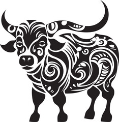 Polynesian Power Tahiti Bull Vector Icon Tropic Taurus Bull Emblem in Tahiti Style