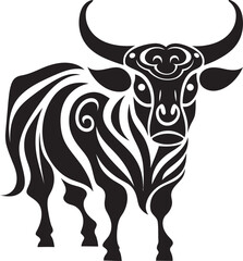 Tropical Taurus Bull Vector Design Inspired by Tahiti Tiki Bull Tahitian Style Vector Logo
