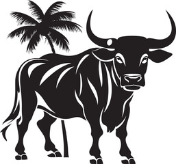 Polynesian Power Tahiti Bull Vector Icon Tropic Taurus Bull Emblem in Tahiti Style