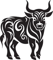 Pacific Pulse Bull Icon in Tahiti Style Tiki Taurus Tahitian Bull Vector Emblem