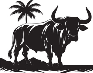 Tribal Tropics Bull Graphic Emblem in Tahiti Style Pacific Pulse Tahiti Style Bull Vector Icon