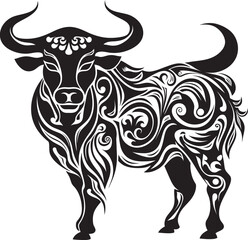 Exotic Elegance Tahitian Bull Graphic Symbol Polynesian Pride Bull Vector Logo with Tahitian Flair