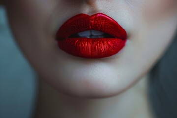 Close up photo of an attractive female mouth depicting flawless natural lip makeup Isolated on a grey background it represents the concepts of wellness wellbei