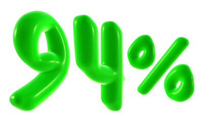 94 percent with green color isolated on transparent background for sale, discount, promotion and business concept 