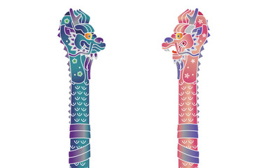 沖縄のカラフルで綺麗な紅型風龍柱