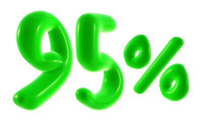 95 percent with green color isolated on transparent background for sale, discount, promotion and business concept 