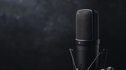 Professional microphone against a blurred dark background