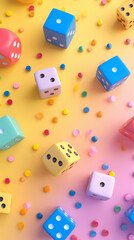 April fool font per dice background. Colorful background. April fool's day background with copy space for text.