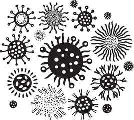 Microscopic Harmony Vector Logo with Bacteria and Virus Infectious Innovations Bacteria and Virus Emblem Design