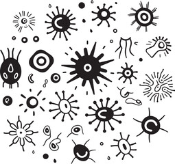 Pathogen Palette Iconic Design Featuring Virus and Bacteria Microscopic Harmony Vector Logo with Bacteria and Virus
