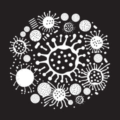 Pathogenic Fusion Iconic Bacteria and Virus Emblem Viral Vector Graphic Design Featuring Virus and Bacteria