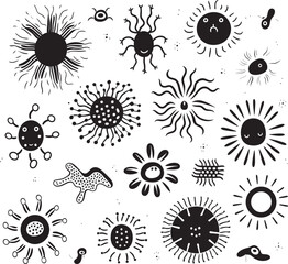 Pathogen Power Virus and Bacteria Iconic Graphic Emblem Microscopic Menace Vector Logo Featuring Virus and Bacteria