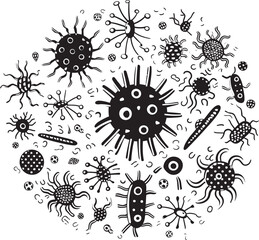 Pathogen Power Virus and Bacteria Iconic Graphic Emblem Microscopic Menace Vector Logo Featuring Virus and Bacteria