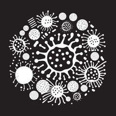 Germ Genesis Vector Logo with Microbes and Pathogens Viral Vectors Bacteria and Virus Emblem in Graphic Design