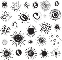 Virulent Vision Virus and Bacteria Iconic Symbol Microbe Magic Vector Logo Design with Bacteria and Virus