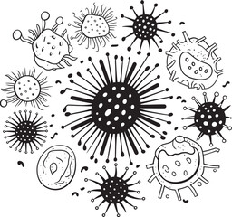 Germ Genesis Vector Logo with Microbes and Pathogens Viral Vectors Bacteria and Virus Emblem in Graphic Design