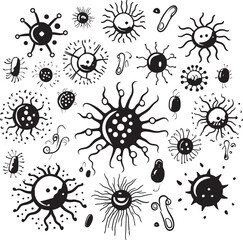 Microbe Magic Vector Logo Design with Bacteria and Virus Pathogenic Patterns Graphic Design with Virus and Bacteria