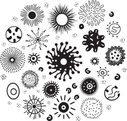 Pathogen Power Virus and Bacteria Iconic Graphic Emblem Microscopic Menace Vector Logo Featuring Virus and Bacteria