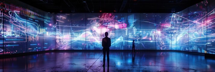 Interactive digital art exhibit with light patterns - obrazy, fototapety, plakaty